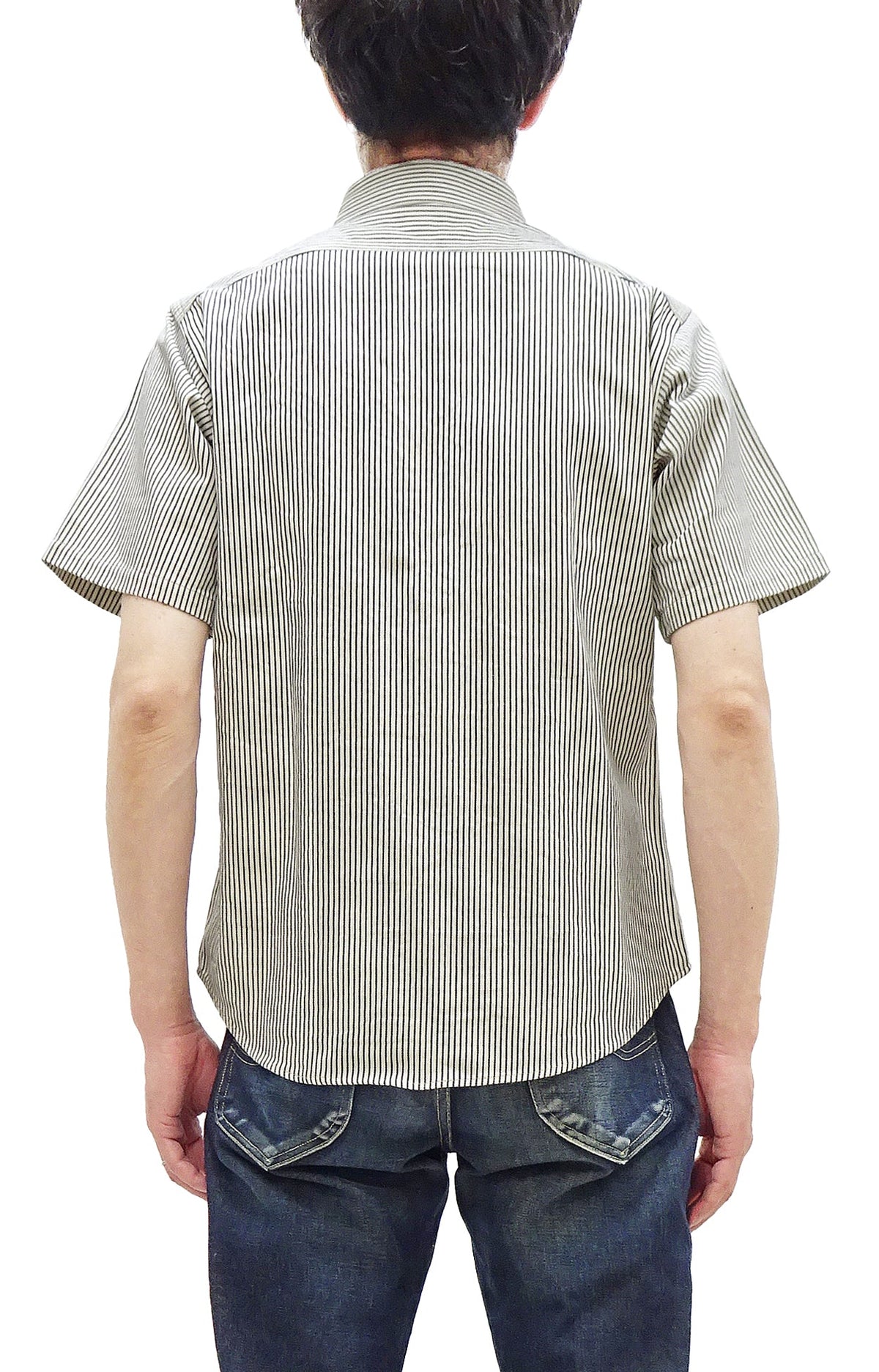 Sugar Cane Hickory Stripe Work Shirt - Men's Casual Short Sleeve Button Up Shirt SC37944 105 Off-White
