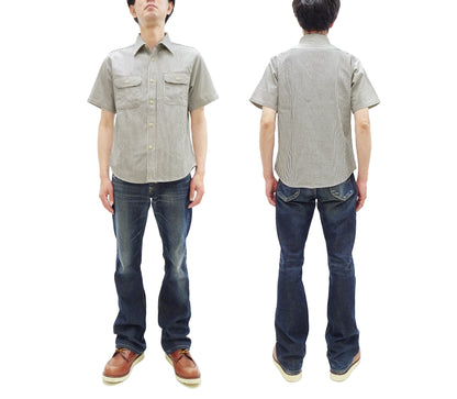 Sugar Cane Hickory Stripe Work Shirt - Men's Casual Short Sleeve Button Up Shirt SC37944 105 Off-White