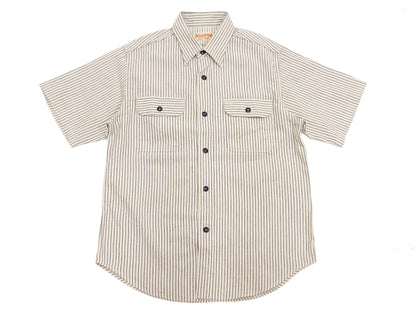 Sugar Cane Cotton Dobby Stripe Shirt Men's Casual Short Sleeve Button Up Work Shirt Vertical Multi-Striped Pattern SC39306 105 Off-White