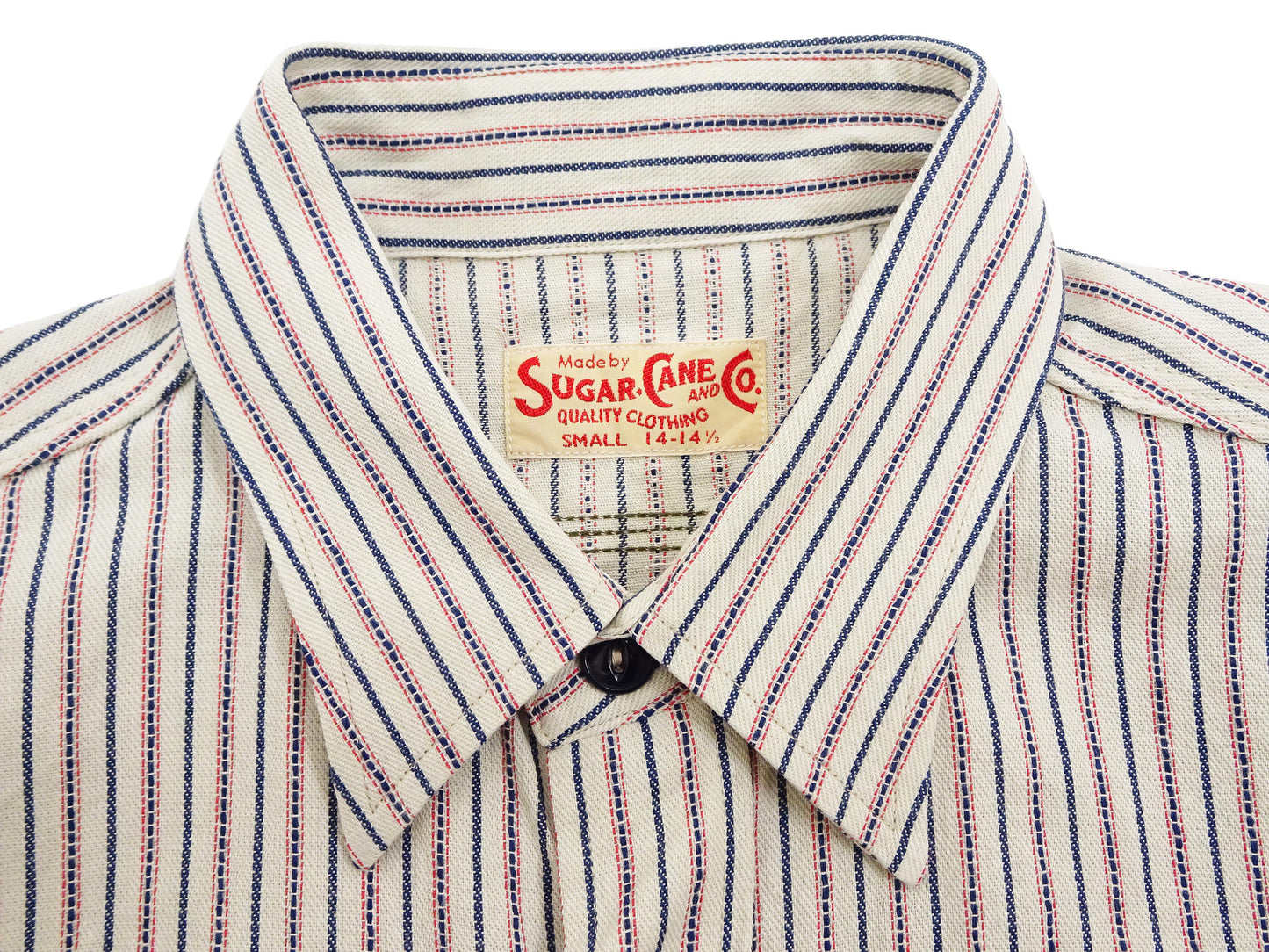 Sugar Cane Cotton Dobby Stripe Shirt Men's Casual Short Sleeve Button Up Work Shirt Vertical Multi-Striped Pattern SC39306 105 Off-White