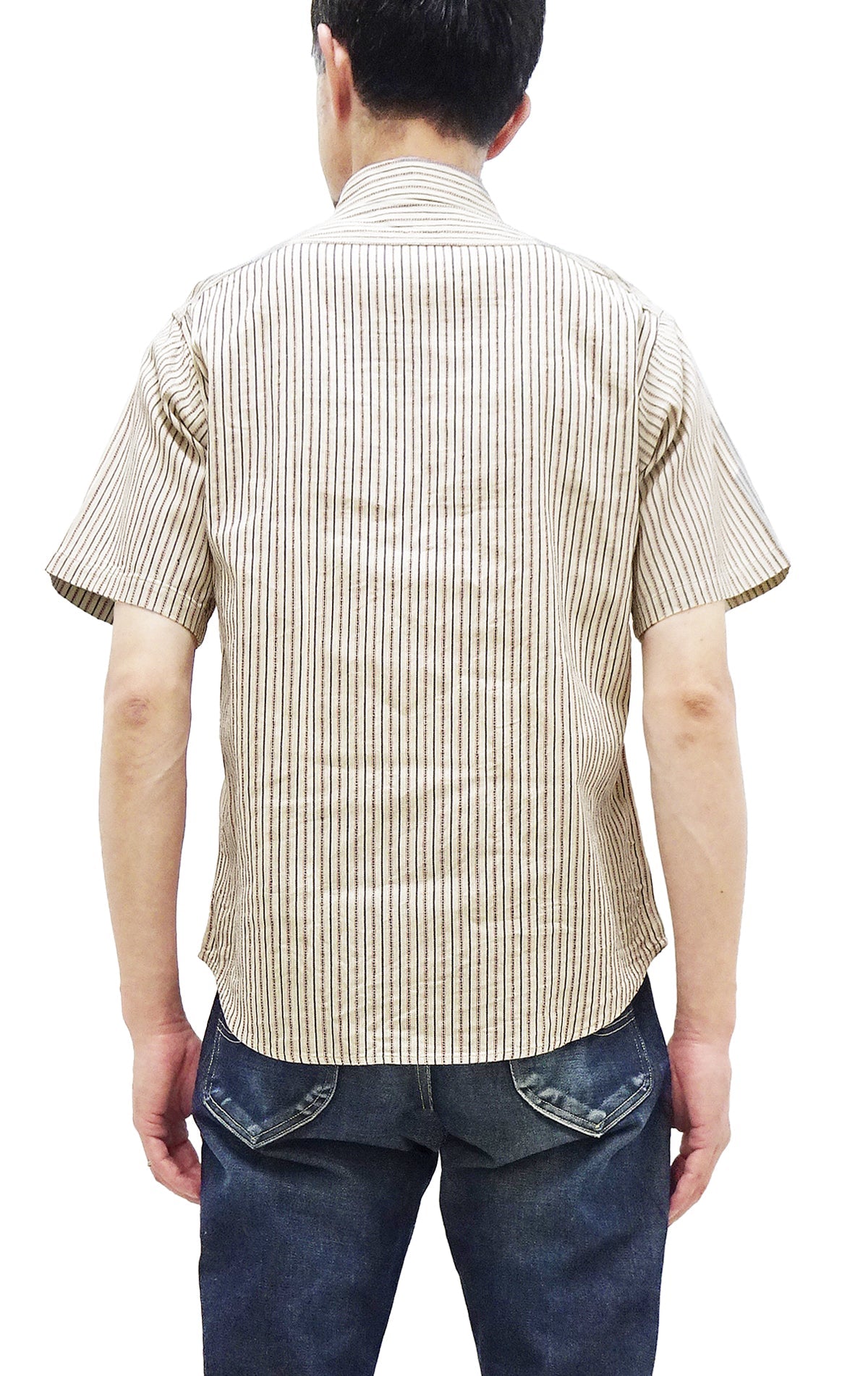 Sugar Cane Cotton Dobby Stripe Shirt Men's Casual Short Sleeve Button Up Work Shirt Vertical Multi-Striped Pattern SC39306 105 Off-White