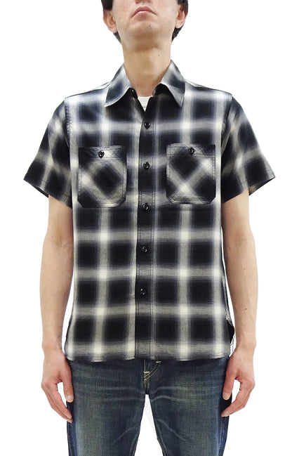 Sugar Cane Ombre Plaid Work Shirt Men's Casual Vintage-Style Short Sleeve Check Button Up Shirt SC39519 119 Black