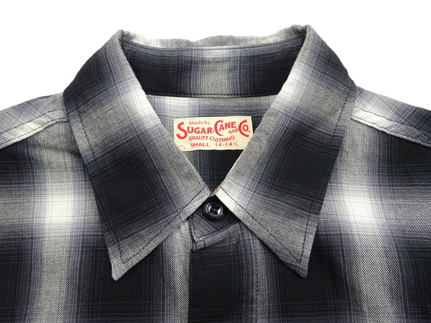 Sugar Cane Ombre Plaid Work Shirt Men's Casual Vintage-Style Short Sleeve Check Button Up Shirt SC39519 119 Black