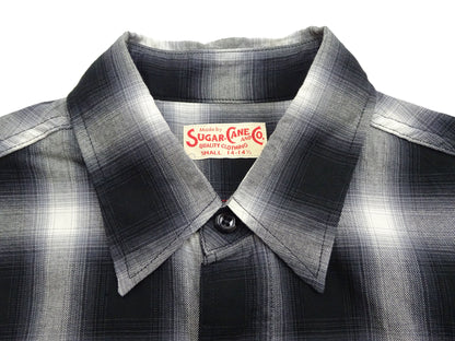 Sugar Cane Ombre Plaid Work Shirt Men's Casual Vintage-Style Short Sleeve Check Button Up Shirt SC39519 119 Black