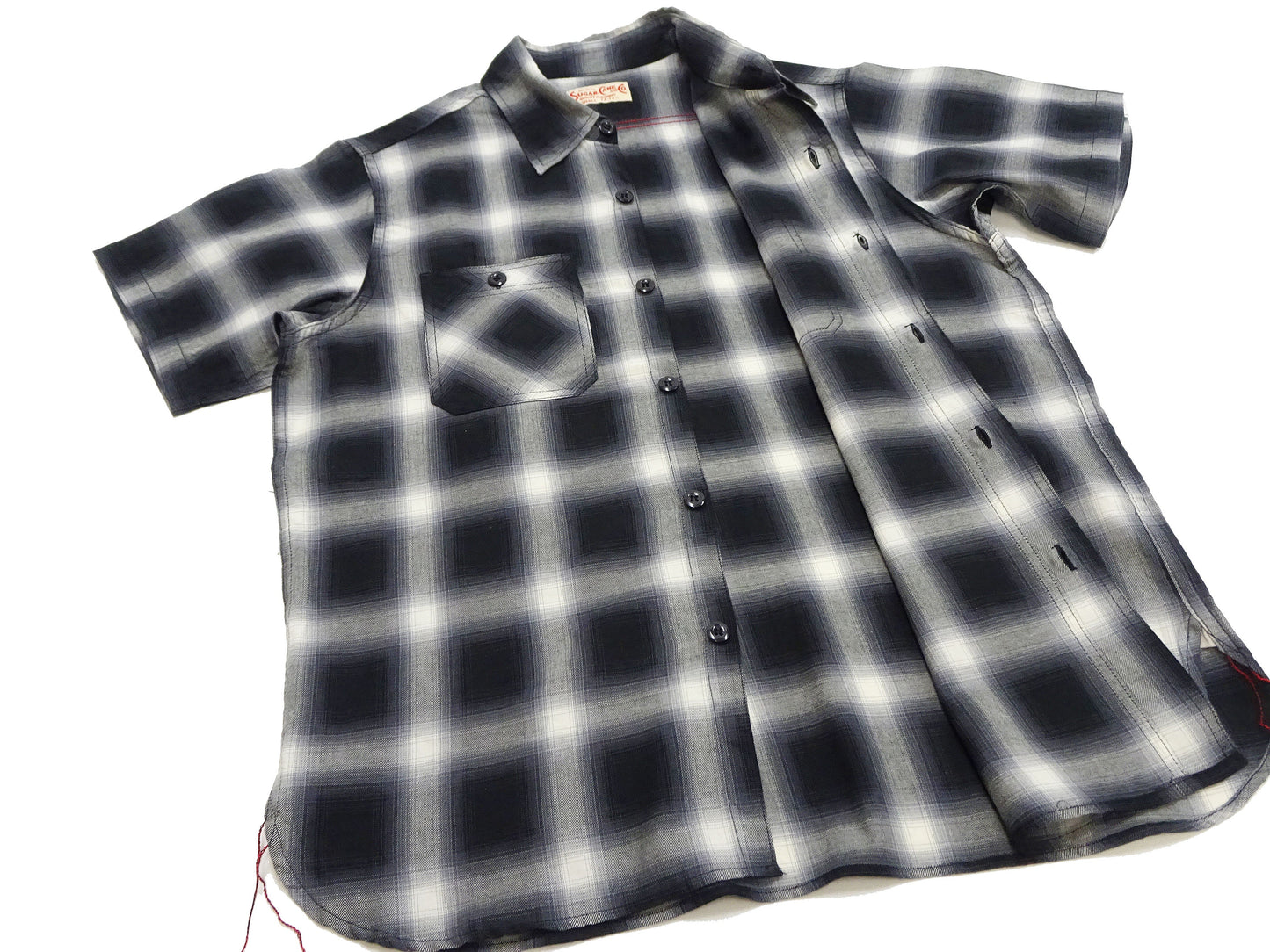 Sugar Cane Ombre Plaid Work Shirt Men's Casual Vintage-Style Short Sleeve Check Button Up Shirt SC39519 119 Black