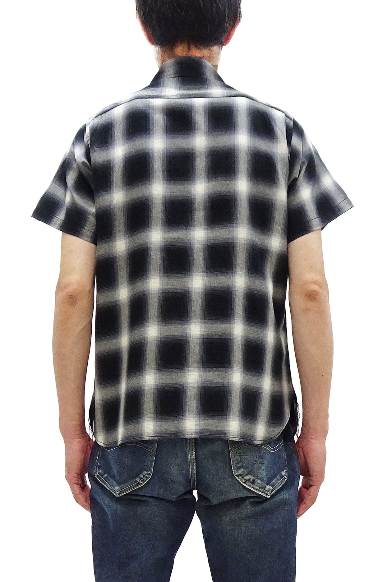 Sugar Cane Ombre Plaid Work Shirt Men's Casual Vintage-Style Short Sleeve Check Button Up Shirt SC39519 119 Black