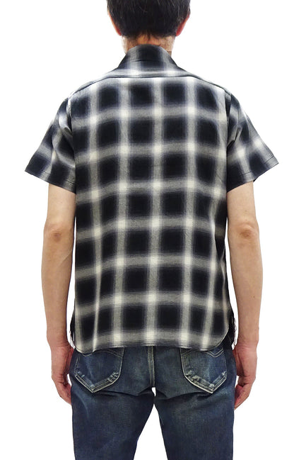 Sugar Cane Ombre Plaid Work Shirt Men's Casual Vintage-Style Short Sleeve Check Button Up Shirt SC39519 119 Black