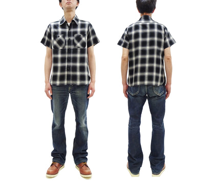 Sugar Cane Ombre Plaid Work Shirt Men's Casual Vintage-Style Short Sleeve Check Button Up Shirt SC39519 119 Black