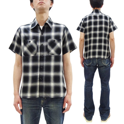 Sugar Cane Ombre Plaid Work Shirt Men's Casual Vintage-Style Short Sleeve Check Button Up Shirt SC39519 119 Black