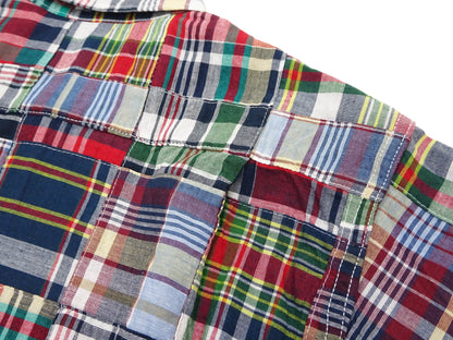 Sugar Cane Men's Madras Plaid Patchwork Open-Collar Camp Shirt - Short Sleeve - One Wash - Made in Japan (SC39739 165 Red)