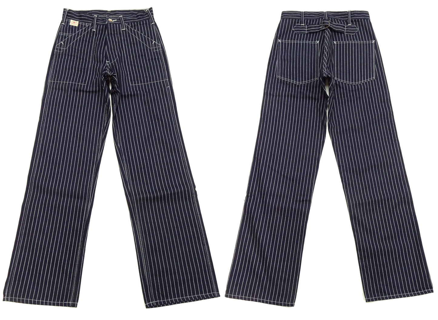 Sugar Cane Wabash Stripe Engineer Pants - Relaxed Straight Fit / Button Fly - Men's Casual 9 Oz. Railway Work Trousers Work Pants SC40786 Indigo-Navy One-Wash