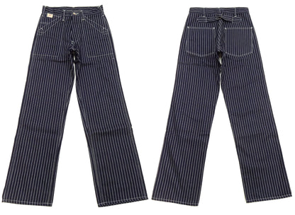 Sugar Cane Wabash Stripe Engineer Pants - Relaxed Straight Fit / Button Fly - Men's Casual 9 Oz. Railway Work Trousers Work Pants SC40786 Indigo-Navy One-Wash
