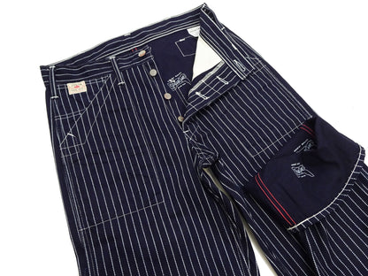 Sugar Cane Wabash Stripe Engineer Pants - Relaxed Straight Fit / Button Fly - Men's Casual 9 Oz. Railway Work Trousers Work Pants SC40786 Indigo-Navy One-Wash
