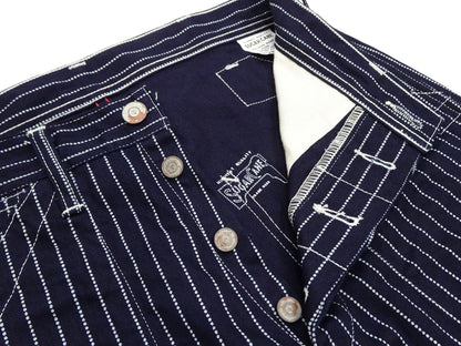 Sugar Cane Wabash Stripe Engineer Pants - Relaxed Straight Fit / Button Fly - Men's Casual 9 Oz. Railway Work Trousers Work Pants SC40786 Indigo-Navy One-Wash