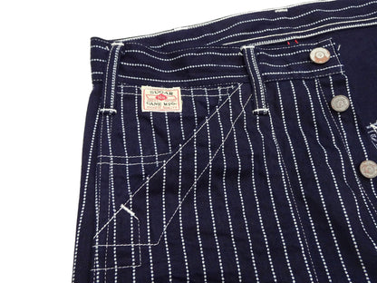 Sugar Cane Wabash Stripe Engineer Pants - Relaxed Straight Fit / Button Fly - Men's Casual 9 Oz. Railway Work Trousers Work Pants SC40786 Indigo-Navy One-Wash