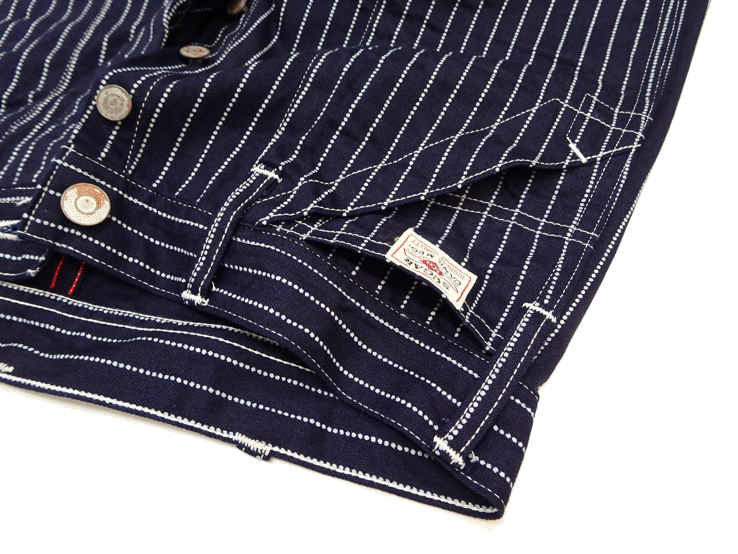 Sugar Cane Wabash Stripe Engineer Pants - Relaxed Straight Fit / Button Fly - Men's Casual 9 Oz. Railway Work Trousers Work Pants SC40786 Indigo-Navy One-Wash