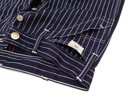 Sugar Cane Wabash Stripe Engineer Pants - Relaxed Straight Fit / Button Fly - Men's Casual 9 Oz. Railway Work Trousers Work Pants SC40786 Indigo-Navy One-Wash