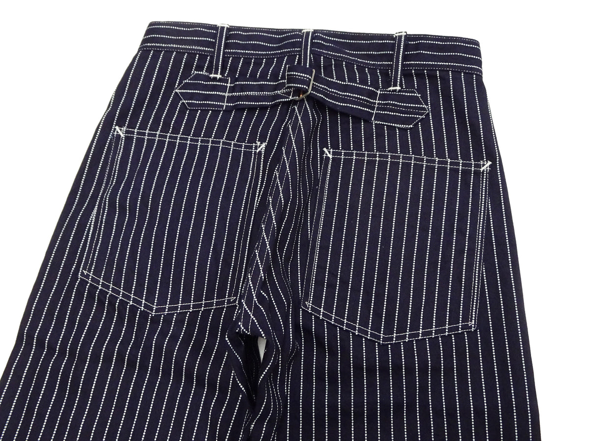 Sugar Cane Wabash Stripe Engineer Pants - Relaxed Straight Fit / Button Fly - Men's Casual 9 Oz. Railway Work Trousers Work Pants SC40786 Indigo-Navy One-Wash