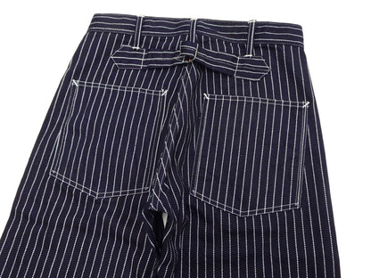 Sugar Cane Wabash Stripe Engineer Pants - Relaxed Straight Fit / Button Fly - Men's Casual 9 Oz. Railway Work Trousers Work Pants SC40786 Indigo-Navy One-Wash