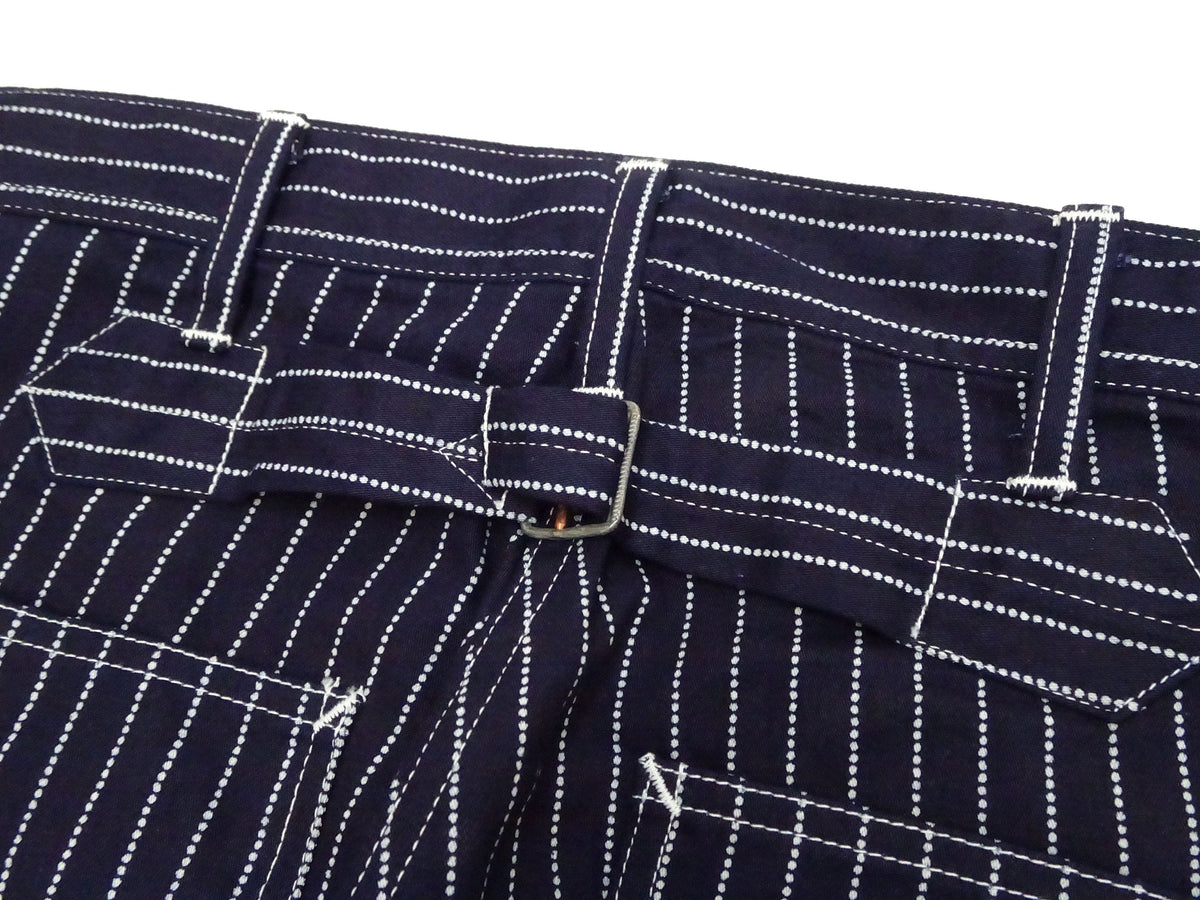 Sugar Cane Wabash Stripe Engineer Pants - Relaxed Straight Fit / Button Fly - Men's Casual 9 Oz. Railway Work Trousers Work Pants SC40786 Indigo-Navy One-Wash