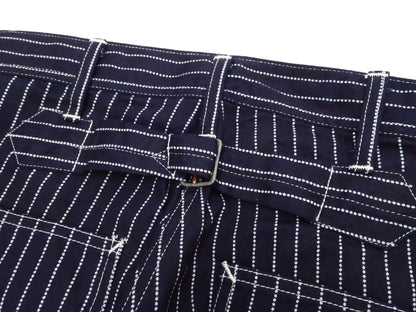 Sugar Cane Wabash Stripe Engineer Pants - Relaxed Straight Fit / Button Fly - Men's Casual 9 Oz. Railway Work Trousers Work Pants SC40786 Indigo-Navy One-Wash