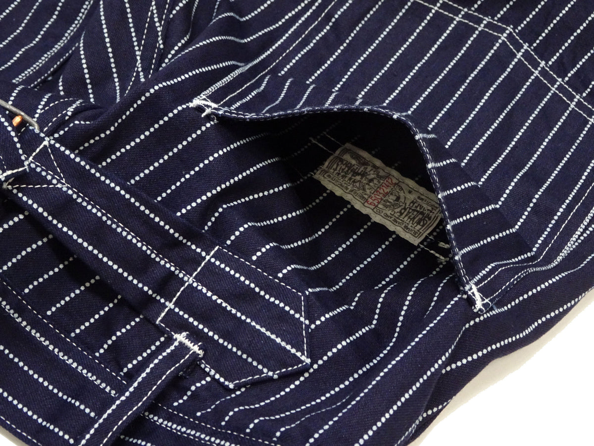 Sugar Cane Wabash Stripe Engineer Pants - Relaxed Straight Fit / Button Fly - Men's Casual 9 Oz. Railway Work Trousers Work Pants SC40786 Indigo-Navy One-Wash