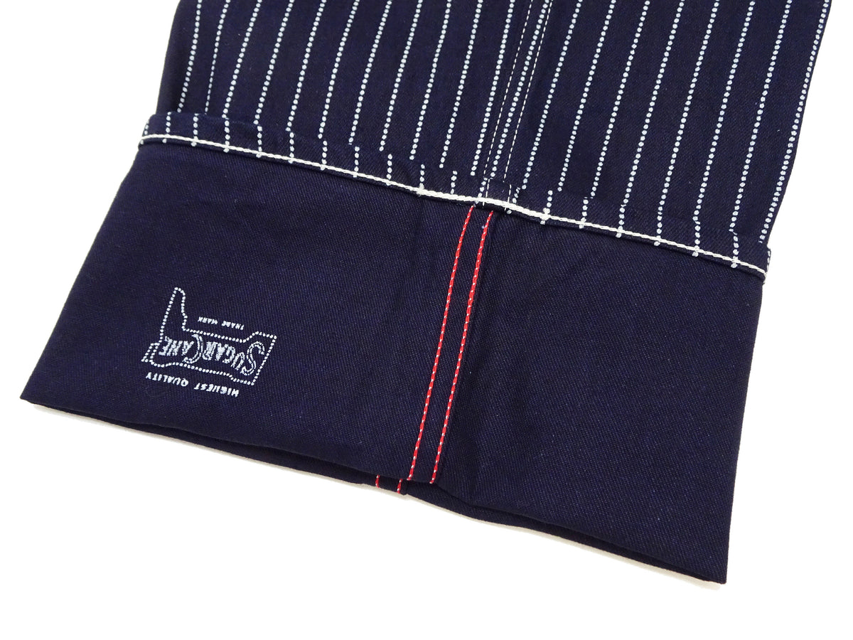 Sugar Cane Wabash Stripe Engineer Pants - Relaxed Straight Fit / Button Fly - Men's Casual 9 Oz. Railway Work Trousers Work Pants SC40786 Indigo-Navy One-Wash