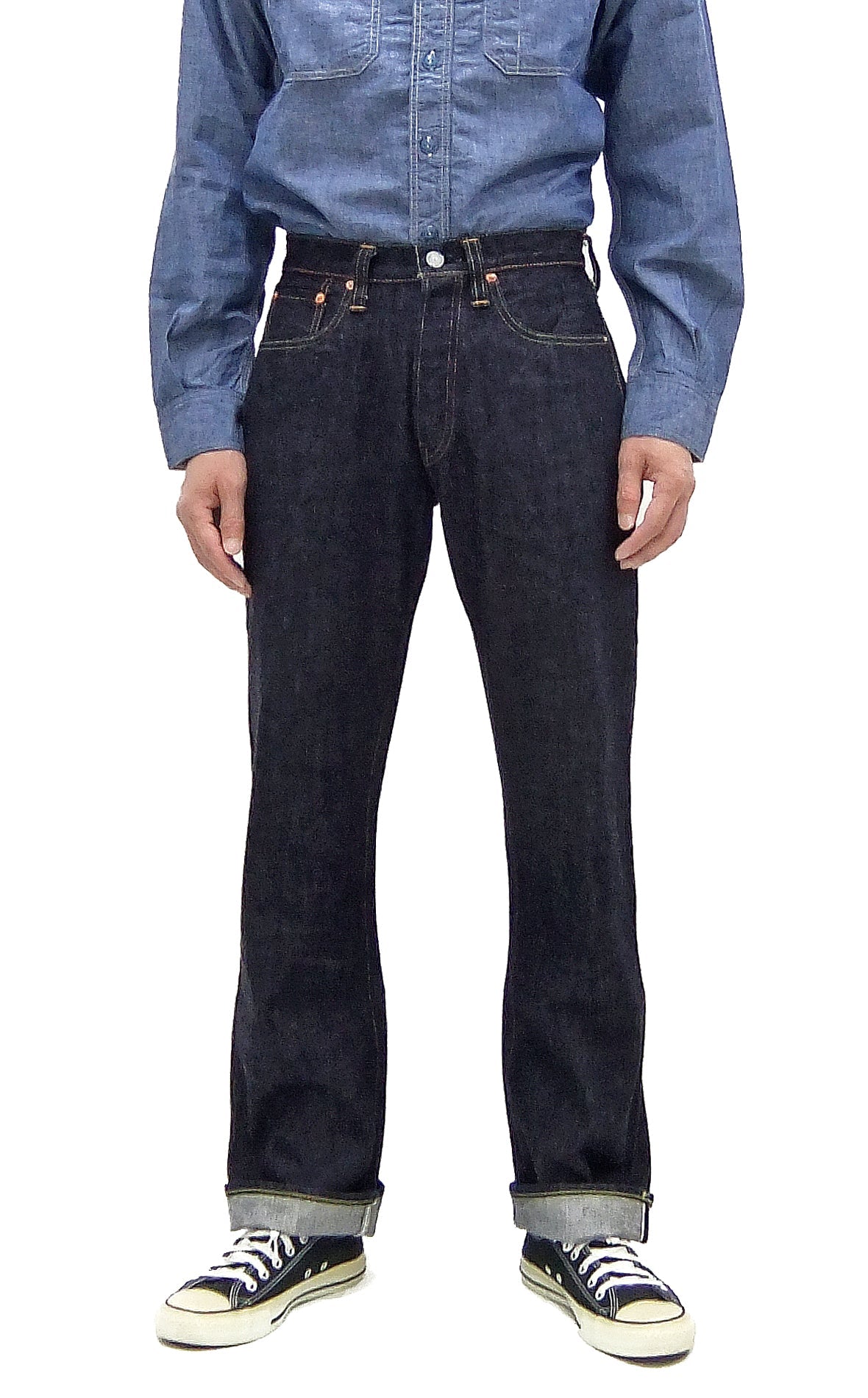 Sugar Cane Jeans SC41947 Men's Classic Straight Fit One-Washed 14.25 oz. Deep Indigo Denim Pants 1947 Model