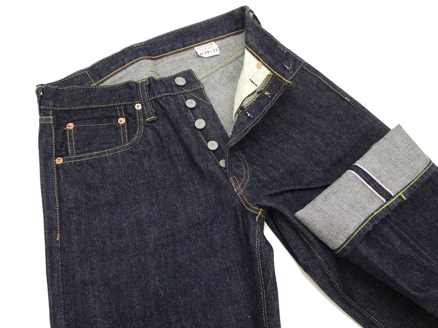 Sugar Cane Jeans SC41947 Men's Classic Straight Fit One-Washed 14.25 oz. Deep Indigo Denim Pants 1947 Model