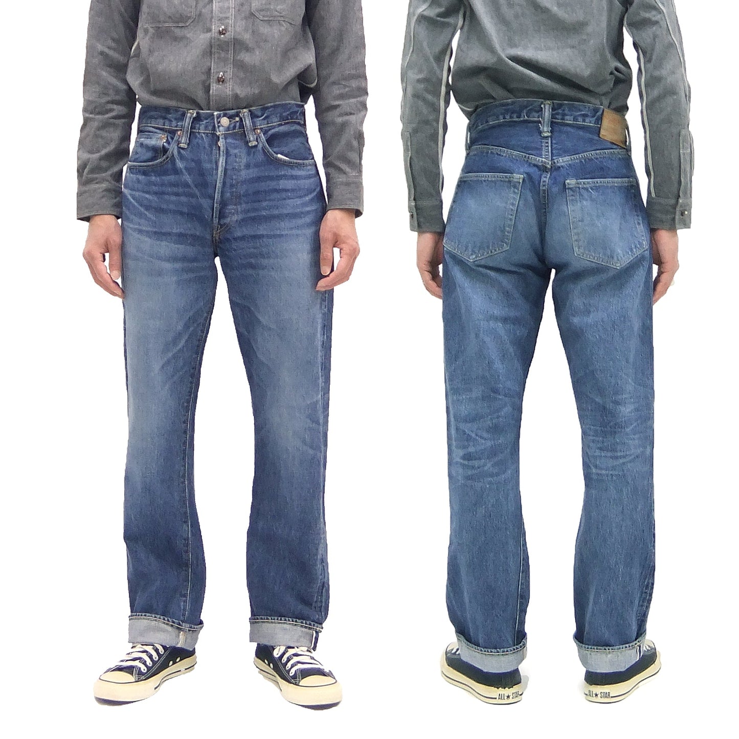 Sugar Cane Jeans SC41947SW Men's Regular Straight Fit Pre-Aged Jeans 14.25 oz. Indigo Faded Denim Pants 1947 Model (Length 32)