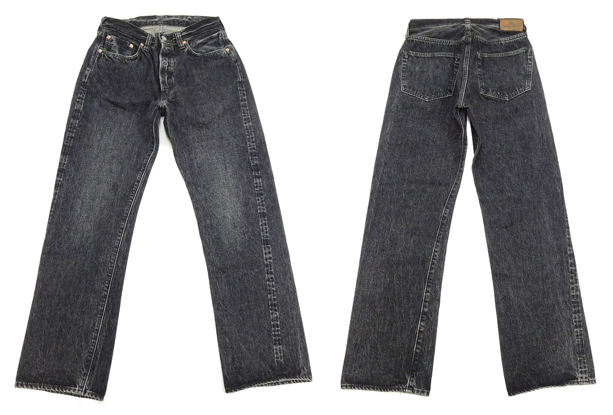 Sugar Cane Black Denim Jeans SC42460H Men's Classic Regular Straight Fit 14.25 oz. Pre-Aged Black Denim Pants 1947 Model