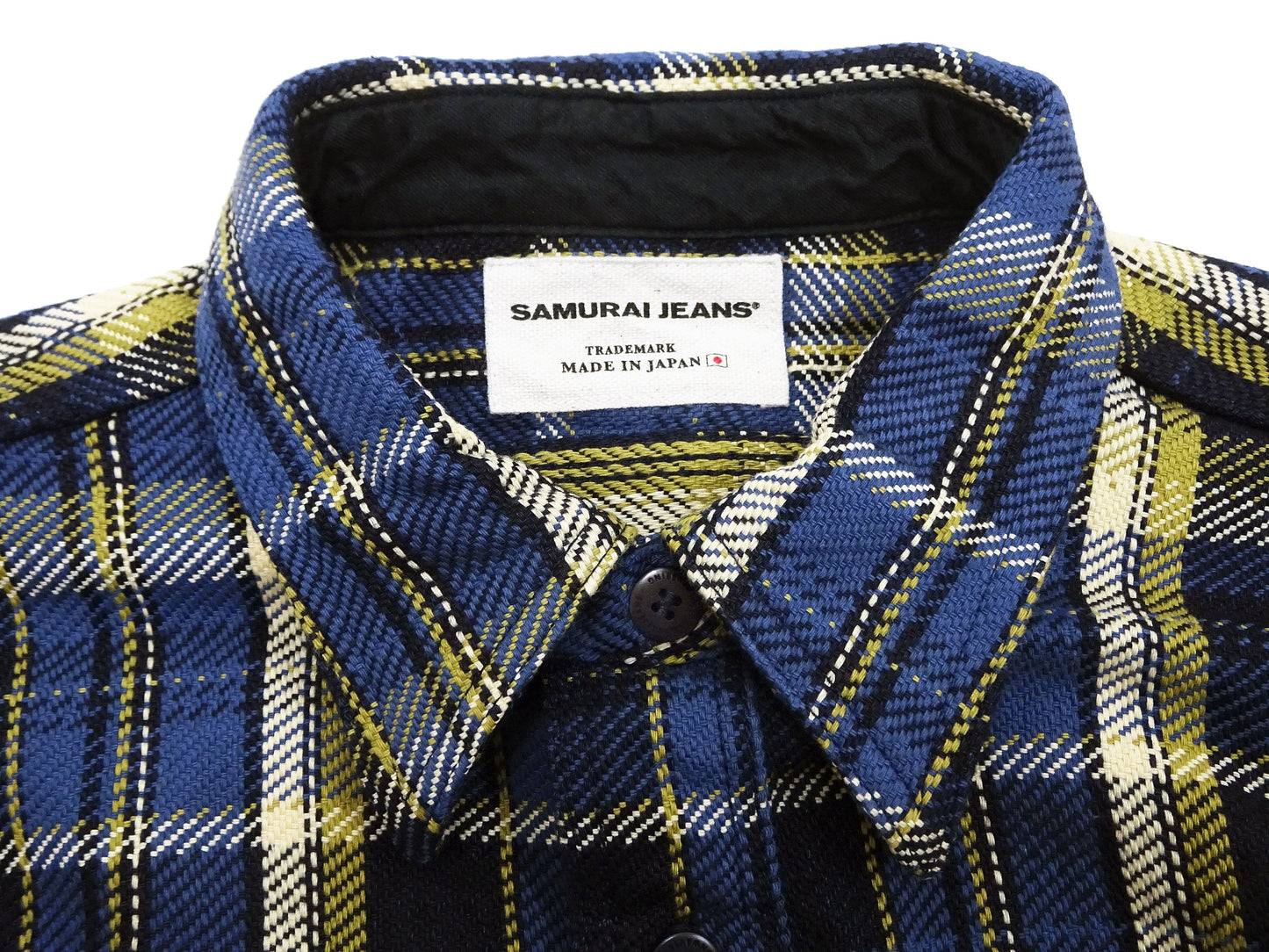Samurai Jeans Indigo Plaid Flannel Shirt Men's Heavyweight Long Sleeve Button Up Work Shirt SIN23-01 Indigo/Blue Plaid