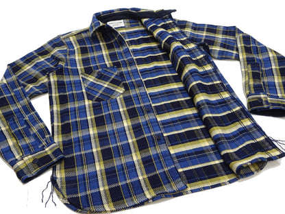 Samurai Jeans Indigo Plaid Flannel Shirt Men's Heavyweight Long Sleeve Button Up Work Shirt SIN23-01 Indigo/Blue Plaid