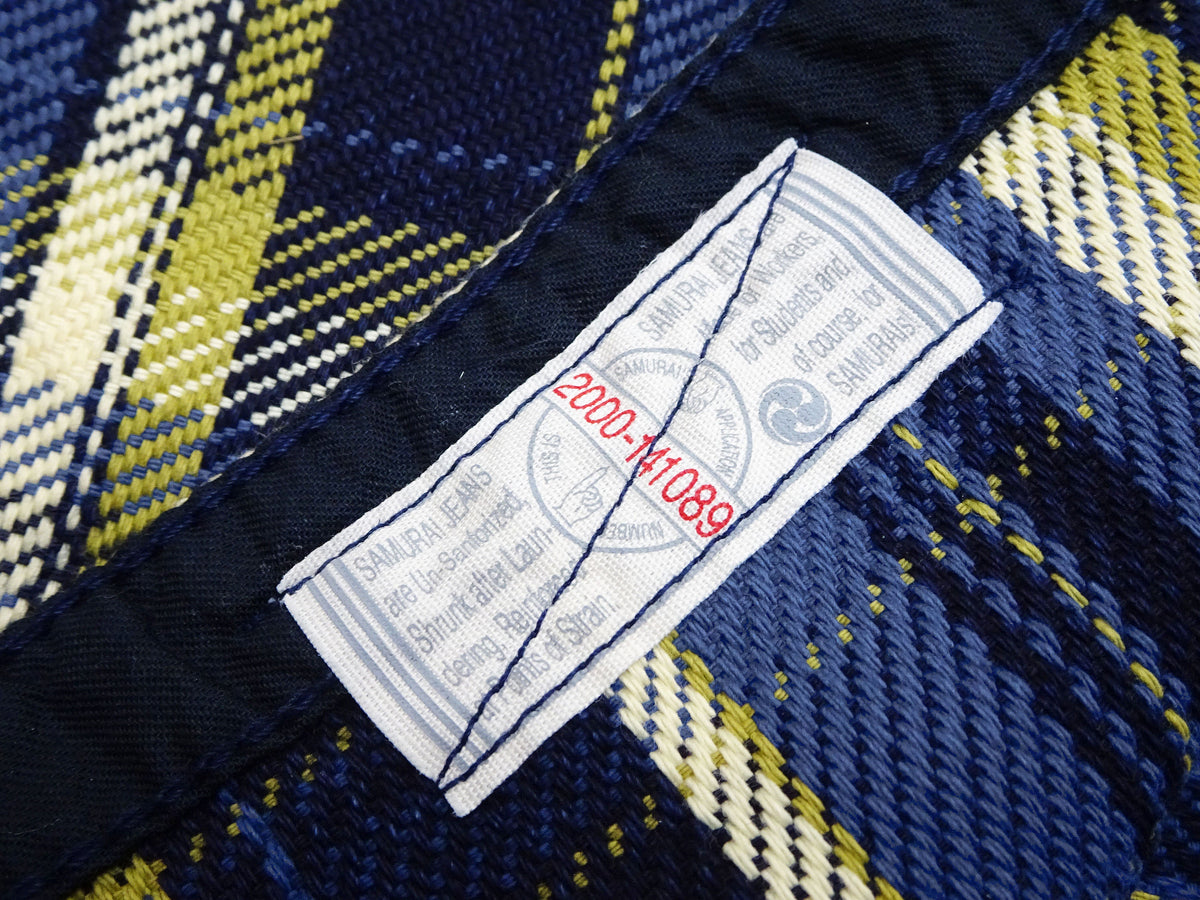 Samurai Jeans Indigo Plaid Flannel Shirt Men's Heavyweight Long Sleeve Button Up Work Shirt SIN23-01 Indigo/Blue Plaid