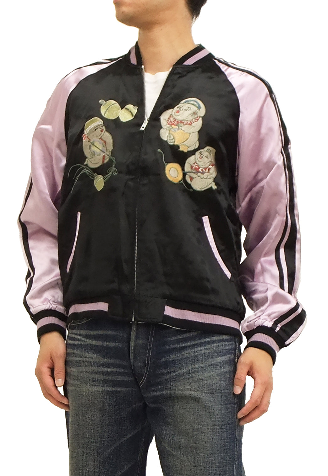 Hanatabi Gakudan Men's Japanese Souvenir Jacket Japanese Lion Dance Sukajan Script SJ-601