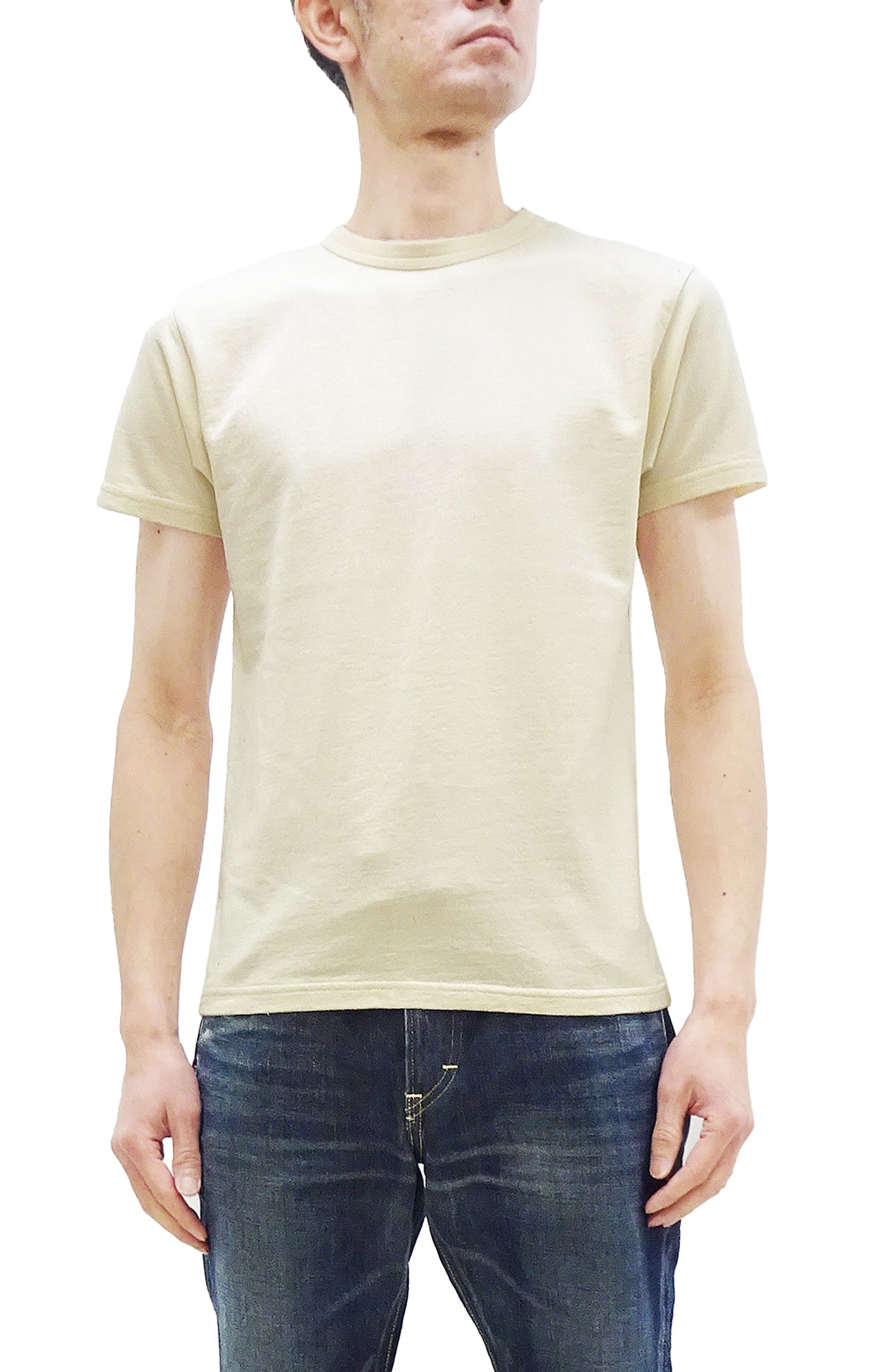 Samurai Jeans T-shirt Men's Plain Short Sleeve French Terry Fabric Tee Inlay Loopwheele T-Shirt SJST24-RIM Faded-Ivory