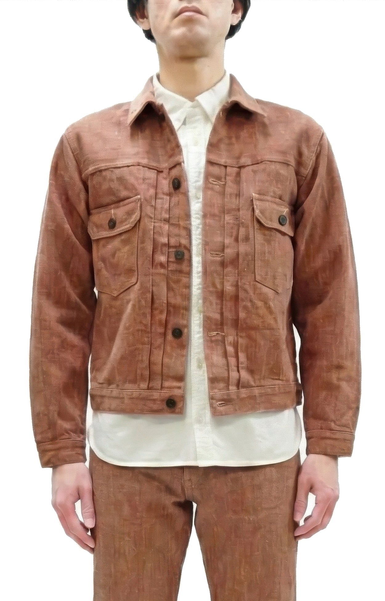 Studio D'artisan Denim Jacket SP-109 Men's 16oz. Natural Persimmon Tannin-Dyed Slub Selvedge Denim 1953 Type 2 Style Jean Jacket Reddish-brown One-Wash