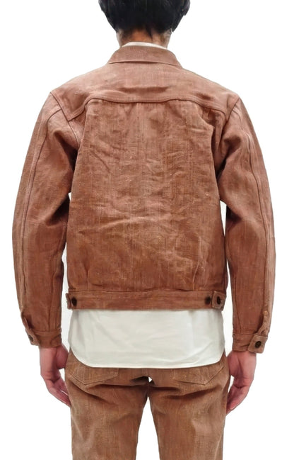 Studio D'artisan Denim Jacket SP-109 Men's 16oz. Natural Persimmon Tannin-Dyed Slub Selvedge Denim 1953 Type 2 Style Jean Jacket Reddish-brown One-Wash