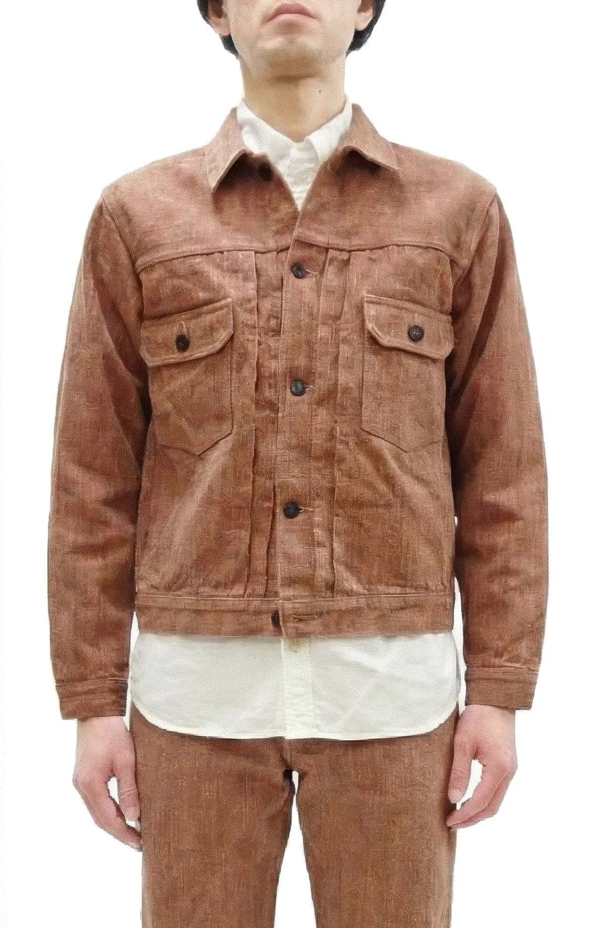 Studio D'artisan Denim Jacket SP-109 Men's 16oz. Natural Persimmon Tannin-Dyed Slub Selvedge Denim 1953 Type 2 Style Jean Jacket Reddish-brown One-Wash