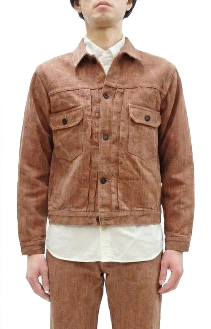 Studio D'artisan Denim Jacket SP-109 Men's 16oz. Natural Persimmon Tannin-Dyed Slub Selvedge Denim 1953 Type 2 Style Jean Jacket Reddish-brown One-Wash
