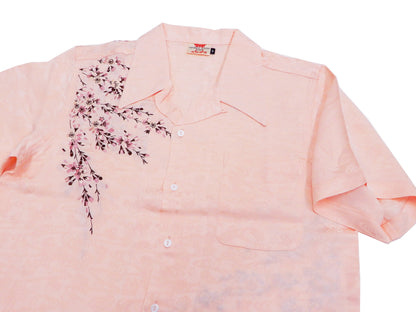 Hanatabi Gakudan Men's S/S Jacquard Shirt with Japanese Art Embroidery SS-001 Pink