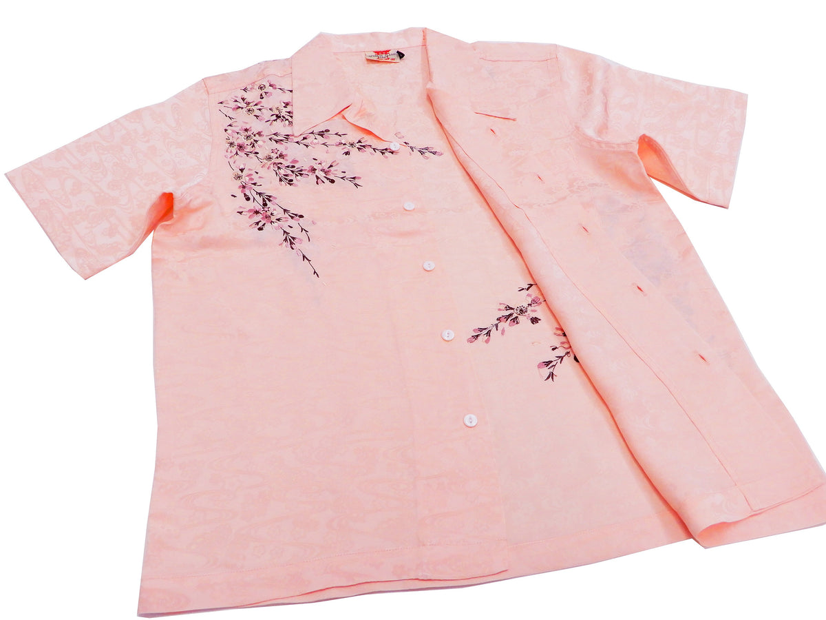 Hanatabi Gakudan Men's S/S Jacquard Shirt with Japanese Art Embroidery SS-001 Pink