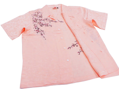 Hanatabi Gakudan Men's S/S Jacquard Shirt with Japanese Art Embroidery SS-001 Pink