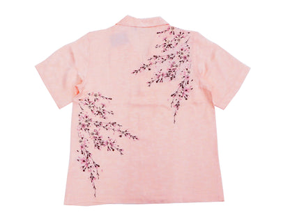 Hanatabi Gakudan Men's S/S Jacquard Shirt with Japanese Art Embroidery SS-001 Pink