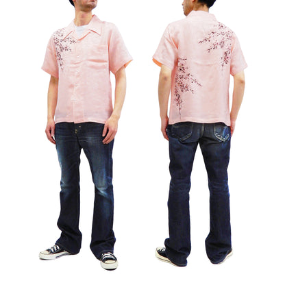 Hanatabi Gakudan Men's S/S Jacquard Shirt with Japanese Art Embroidery SS-001 Pink