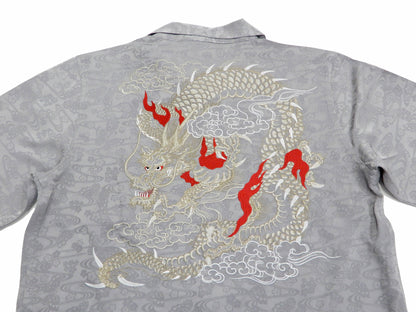 Hanatabi Gakudan Men's S/S Jacquard Shirt with Japanese Art Embroidery SS-003 Gray