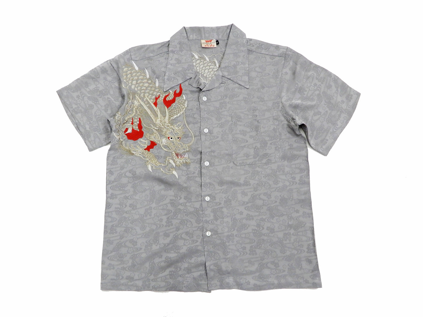Hanatabi Gakudan Men's S/S Jacquard Shirt with Japanese Art Embroidery SS-003 Gray