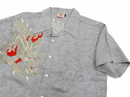 Hanatabi Gakudan Men's S/S Jacquard Shirt with Japanese Art Embroidery SS-003 Gray