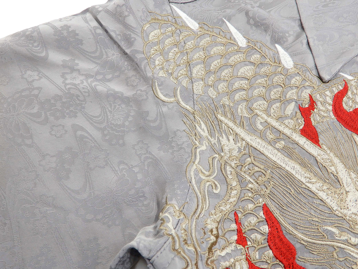 Hanatabi Gakudan Men's S/S Jacquard Shirt with Japanese Art Embroidery SS-003 Gray