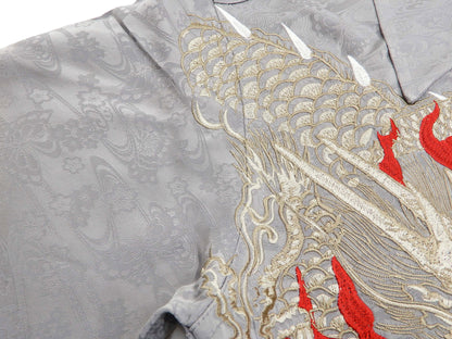 Hanatabi Gakudan Men's S/S Jacquard Shirt with Japanese Art Embroidery SS-003 Gray